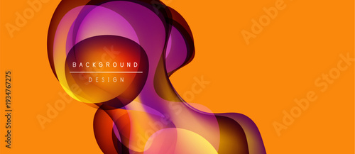 Abstract fluid shapes, vibrant colors, orange backdrop. Modern design elements create dynamic visual impact. Smooth gradients, flowing forms.