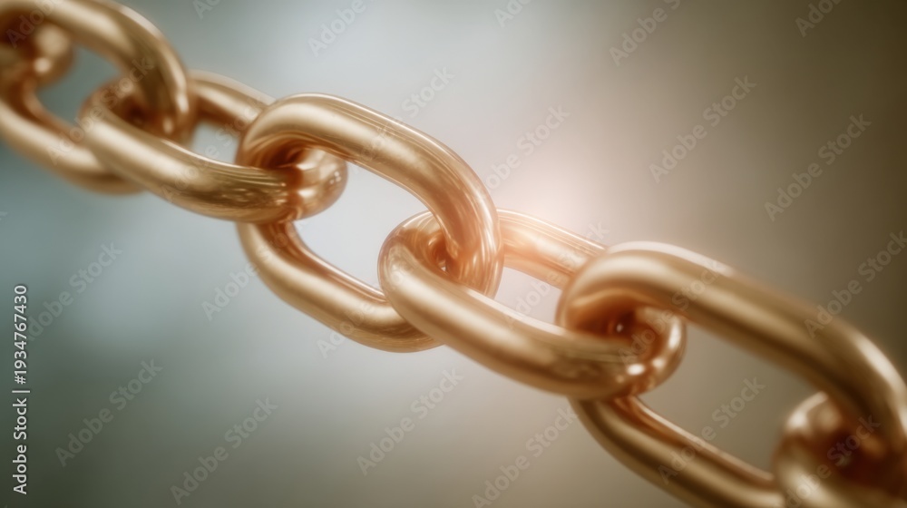 Fototapeta premium Golden chain links gleam under soft light