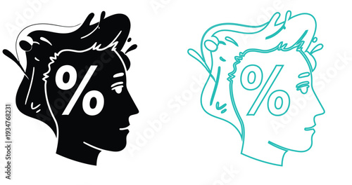 Contrasting profile illustrations with percentage symbols