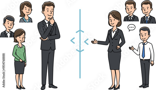 Business team comparison and selection process, human resources recruitment and candidate evaluation concept illustration