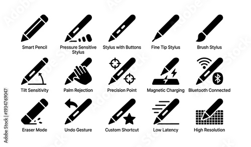 Digital stylus icons: features and functions for creative tools