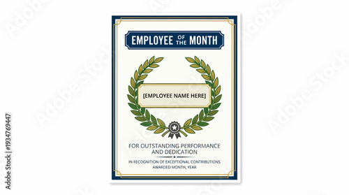 Employee of the Month Certificate with Laurel Wreath and Ribbon Design