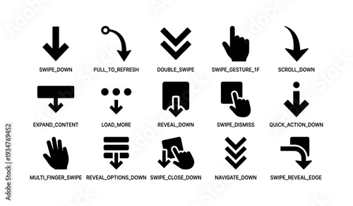 Set of gesture icons for swipe and navigation actions