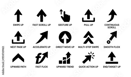 Arrow icons indicating upward gestures and movements in digital interfaces