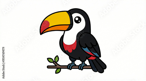 Cute Toucan Bird Perched on a Branch Vector Illustration