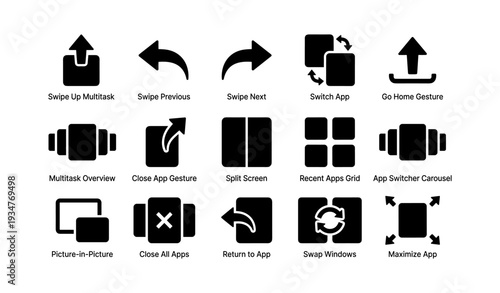 Mobile interface gesture icons for multitasking and navigation