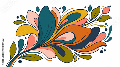 Vibrant Vector Floral Illustration Featuring Geometric Shapes and Abstract Elements