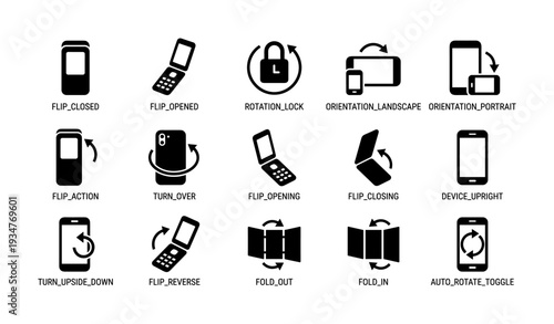 Smartphone and device orientation icons for rotating and folding features