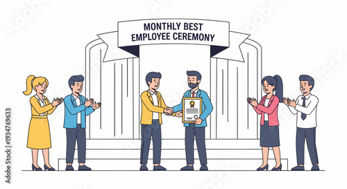 Employees gathered at a ceremony to honor the monthly best employee with awards and recognition