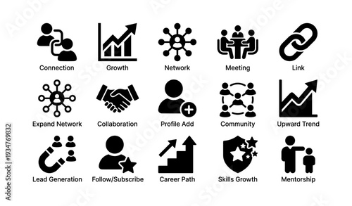 Business collaboration and growth icons: networking and career development symbols
