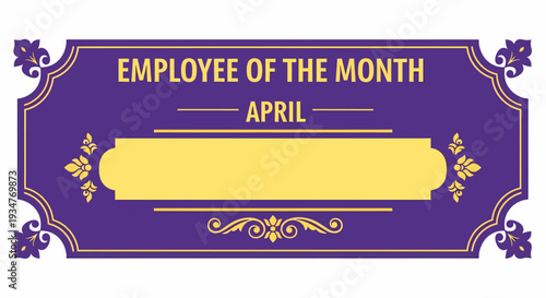 A purple and gold Employee of the Month certificate with decorative borders and a blank space for the recipient's name