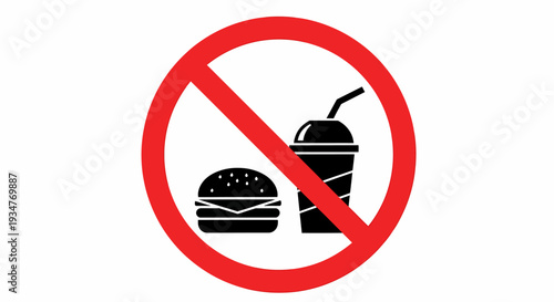 Prohibited Fast Food and Drink Illustration in a Circular Red Warning Sign
