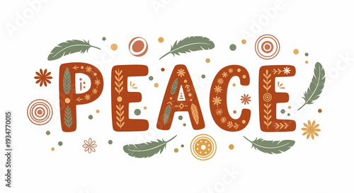 Illustration of peace concept with decorative elements and floral motifs