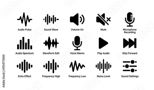 Audio interface icons for sound editing and recording