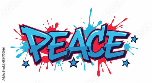 Vibrant Peace Symbol with Graffiti and Stars Illustration