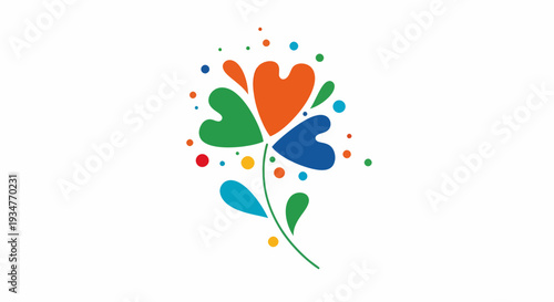 Colorful floral illustration with hearts and leaves in a whimsical style