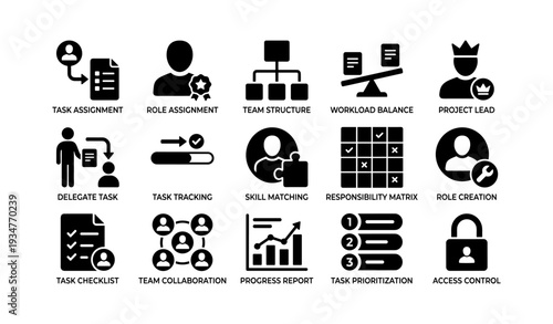 Project management icons: task management and team collaboration symbols