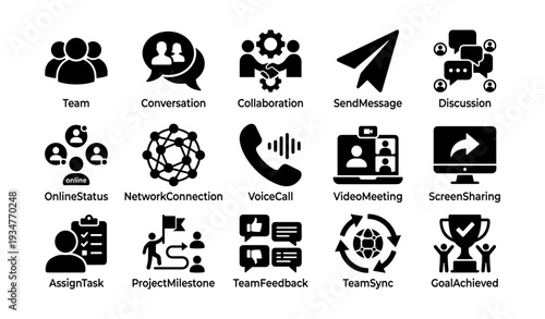 Teamwork and communication icons set for online collaboration and productivity