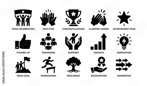 Inspirational icons for team success and achievement goals