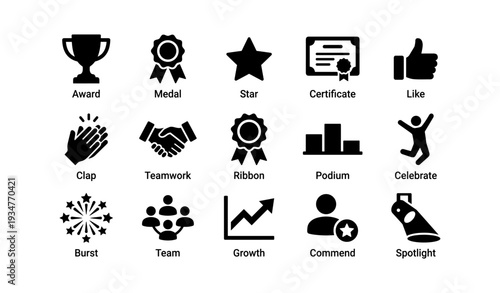Achievement icons collection: awards, certificates, and growth
