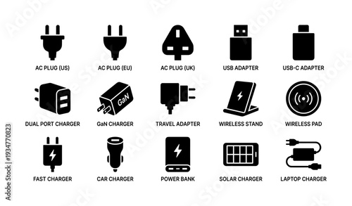 Various electronic chargers and adapters including usb and wireless options