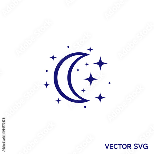 Crescent Moon and Stars Icon, Night Sky Symbol, Vector Graphic