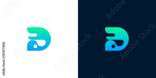 Dynamic and abstract letter D design featuring a sleek, modern gradient in vibrant blue and green hues, ideal for innovative digital branding and technology-focused companies