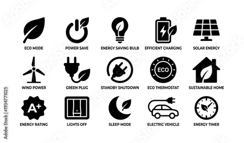 Eco icons: sustainable energy solutions and eco-friendly technologies