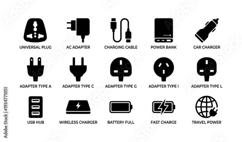 Essential charging accessories: plugs, adapters, cables, power banks, chargers