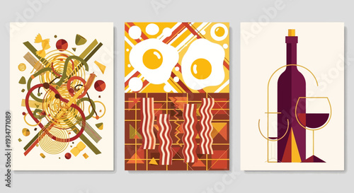 Vibrant Food and Drink Illustrations Featuring Wine and Cuisine.