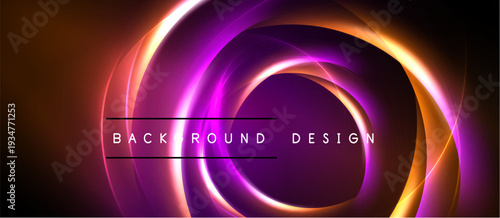 Abstract design features concentric glowing circles. Orange, purple hues create dynamic visual effect. Text reads background design.