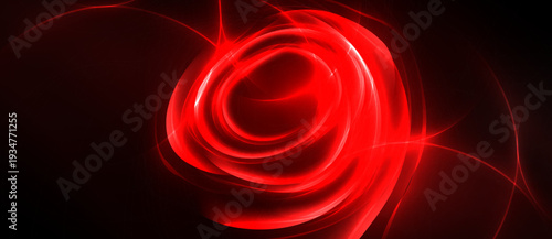 Bright red swirls dominate dark background. Abstract design evokes energy, motion, depth. Glowing lines create captivating visual effect.