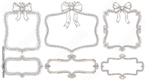 Vintage ornate frames with bows and decorative edges set.