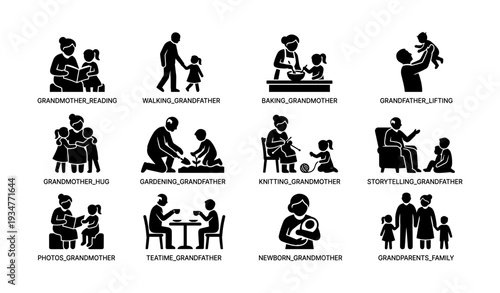 Silhouette of grandparents engaging in activities with grandchildren