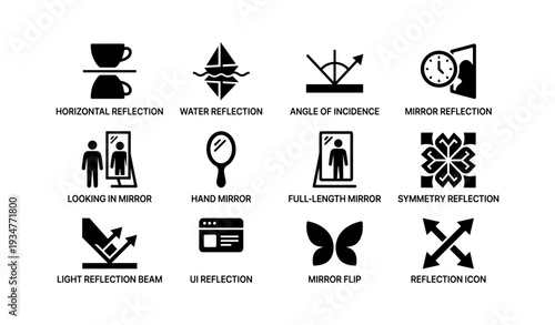 Icons illustrating various types of reflections and mirrors