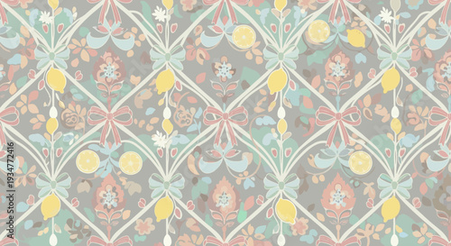 Vibrant floral pattern with pastel colors and intricate design.