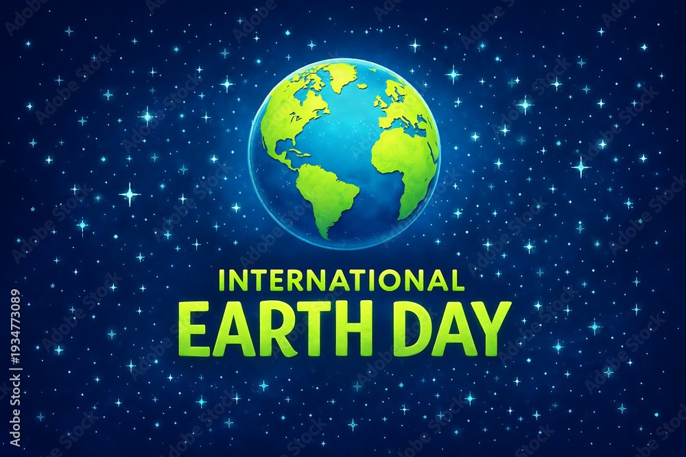 Fototapeta premium International earth day celebration with a glowing blue and green globe on a starry night sky