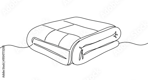 Outline vector illustration of a cozy blanket folded on a table with detailed texture and soft folds, on a transparent background