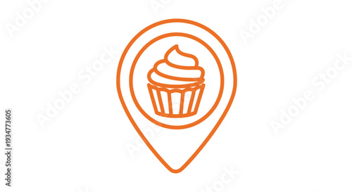 Cupcake Icon Inside Location Pin Graphic.