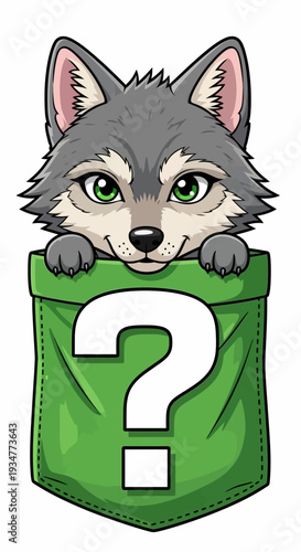 Gray Wolf Peeking Out of Pocket.