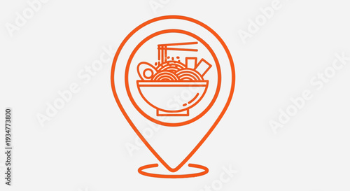Map Pin Icon with Food Bowl Illustration.