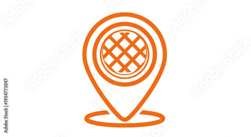 Orange Map Pin Icon with Grid Pattern.