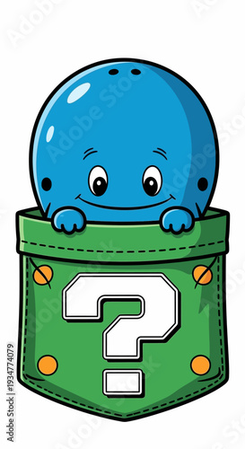 Blue Slime Character Emerging from Green Pocket.