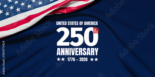 The wrinkled flag of the USA draped onto a blue velvet background with the text 