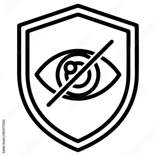Privacy shield icon with crossedout eye symbol, representing data protection, security, confidentiality, and restricted access in a modern outline style