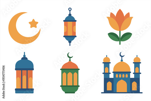 Colorful Islamic Culture Symbols Set Design