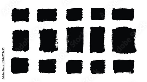 A collection of 15 black brushstrokes on a white background