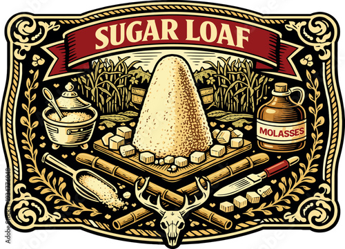 Sugar Loaf Vintage Cane Badge Vector Art
