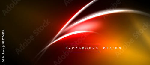 Abstract design features vibrant orange, red gradients. Smooth lines create dynamic flow against dark backdrop. Modern, elegant visual.