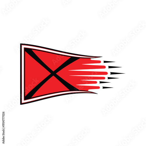 Dynamic Racing Pennant Graphic with Speed Streaks on White Background Vector Illustration